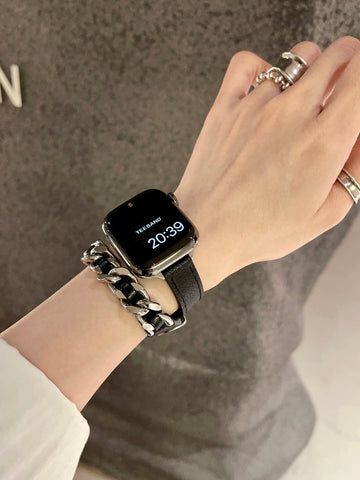 Stainless steel chain with double-ringed leather strap for a premium small fragrance feel