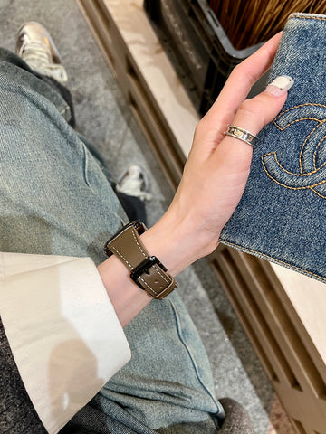 High-quality square buckle small waist design leather strap