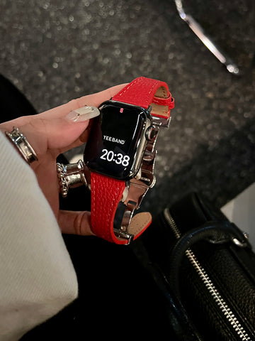 Litchi pattern small waist butterfly buckle strap for applewatch