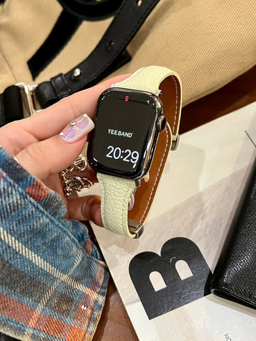 Lychee pattern magnetic buckle small waist leather strap
