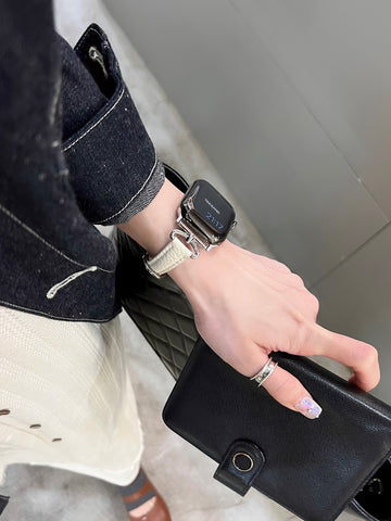 Litchi grain design scimitar horseshoe leather strap