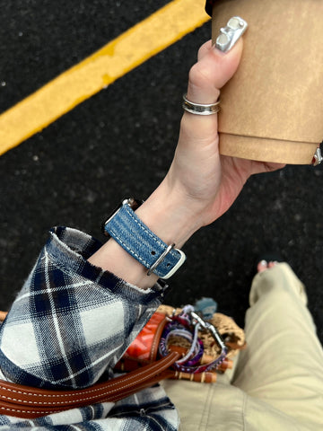 Unisex Casual Style Classic Blue Colorblock Denim Strap