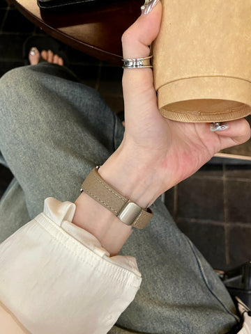 Magnetic buckle lychee grain leather strap for applewatch