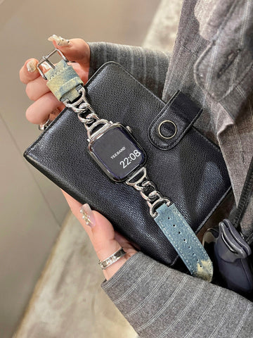 Wide chain denim strap for applewatch