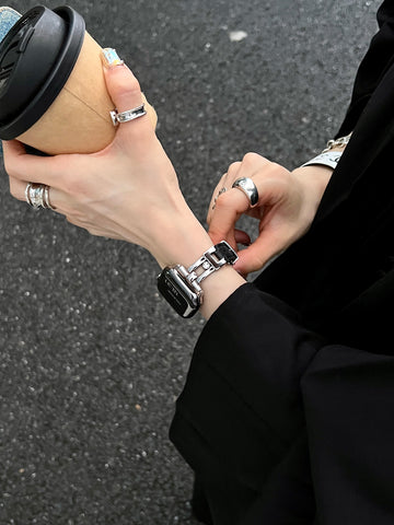 Leather Butterfly Buckle Strap with Slim Skeleton Design