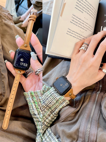 Single nail small waist high-grade leather watch strap is Applewatch
