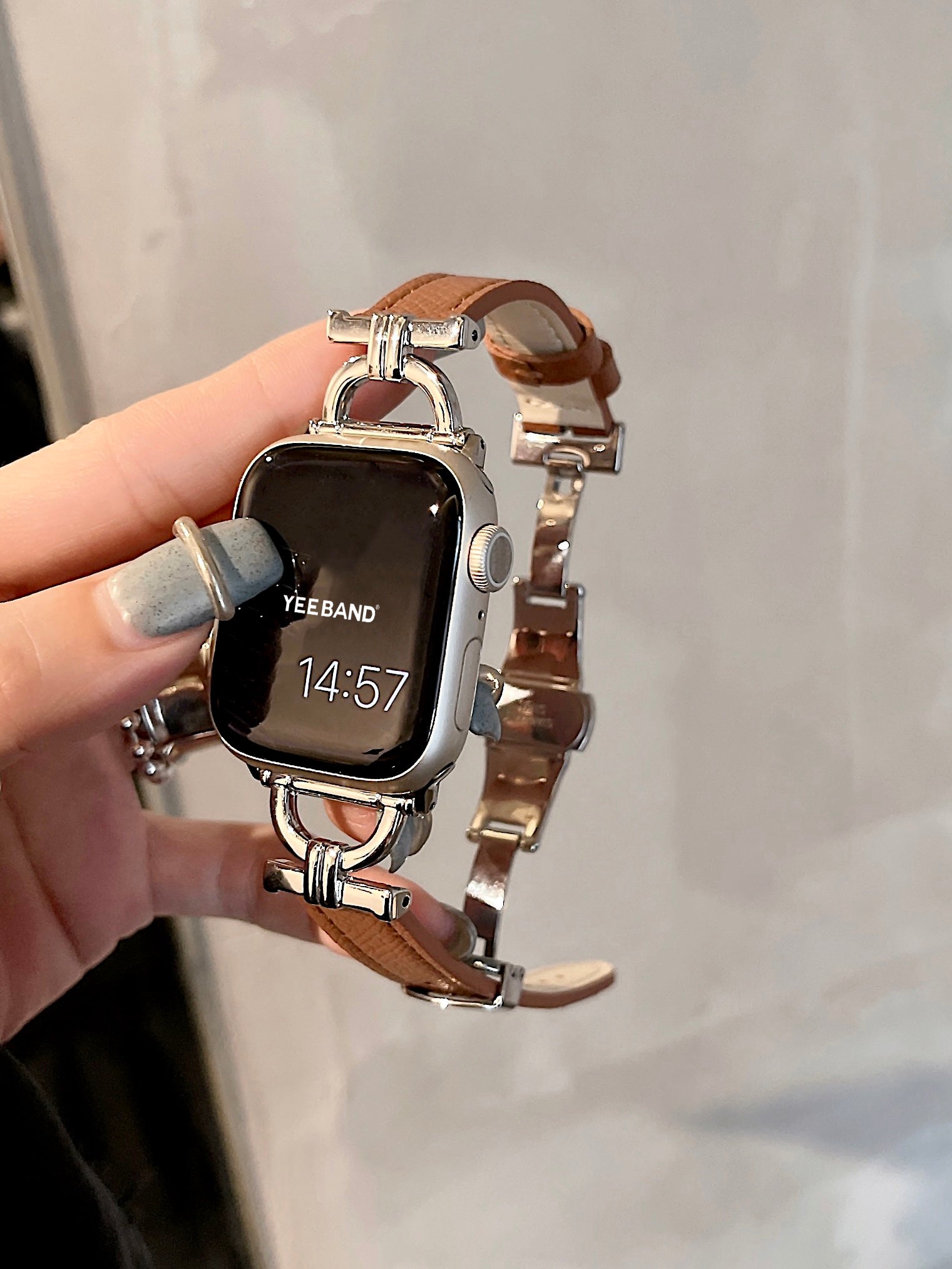 Butterfly Buckle Metal Patchwork Leather Strap for applewatch