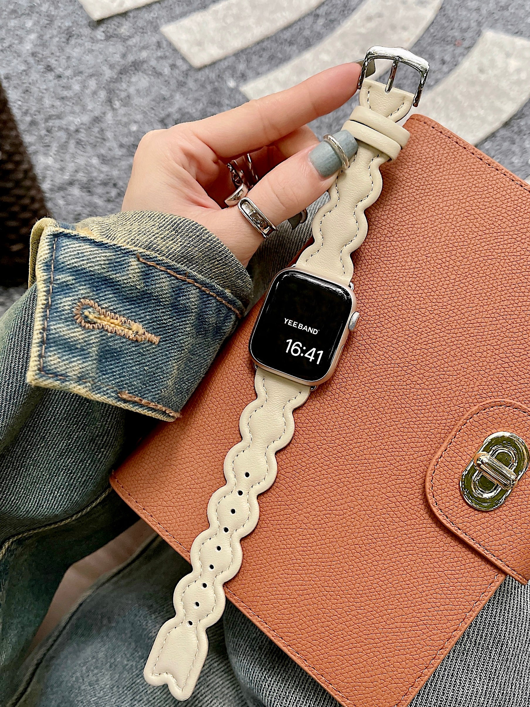 Leather strap with cloud design