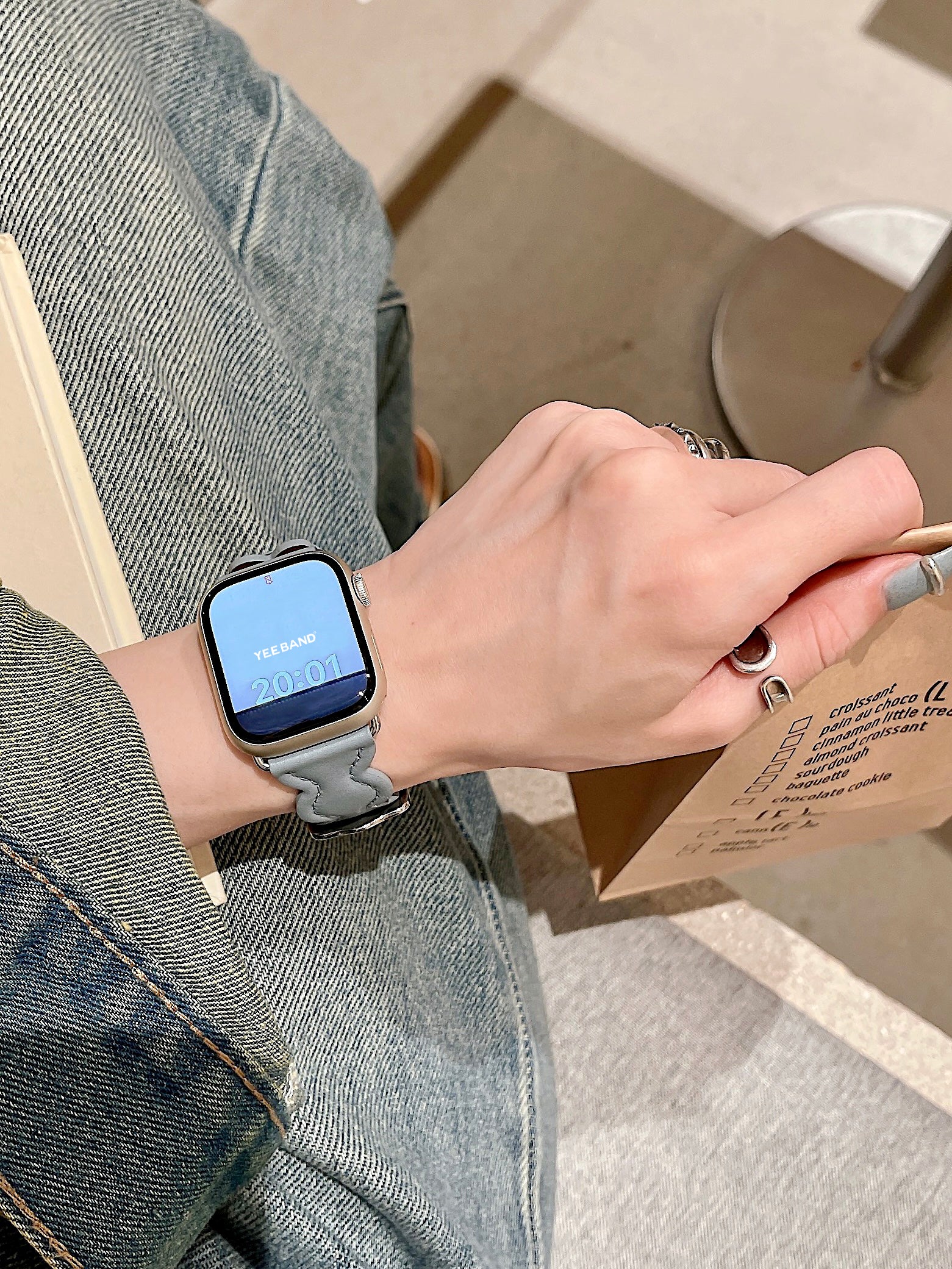 Leather strap with cloud design