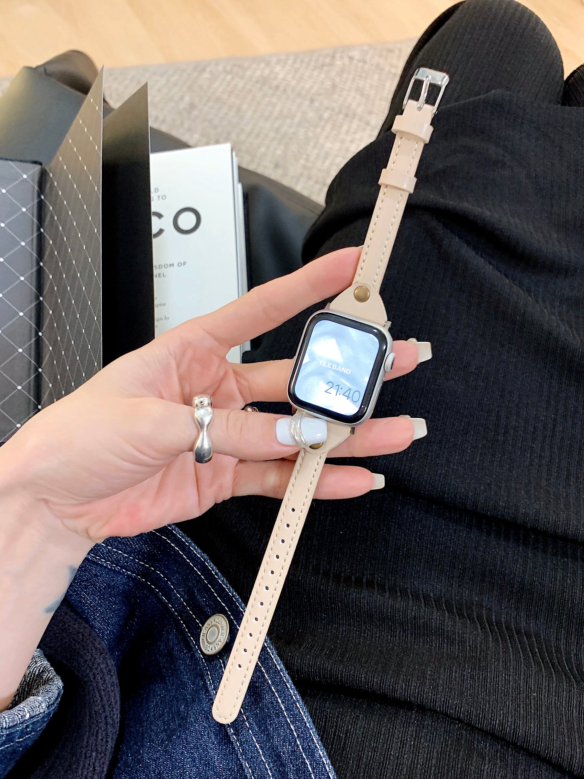 Single studded small waist premium leather watch band for Apple Watch