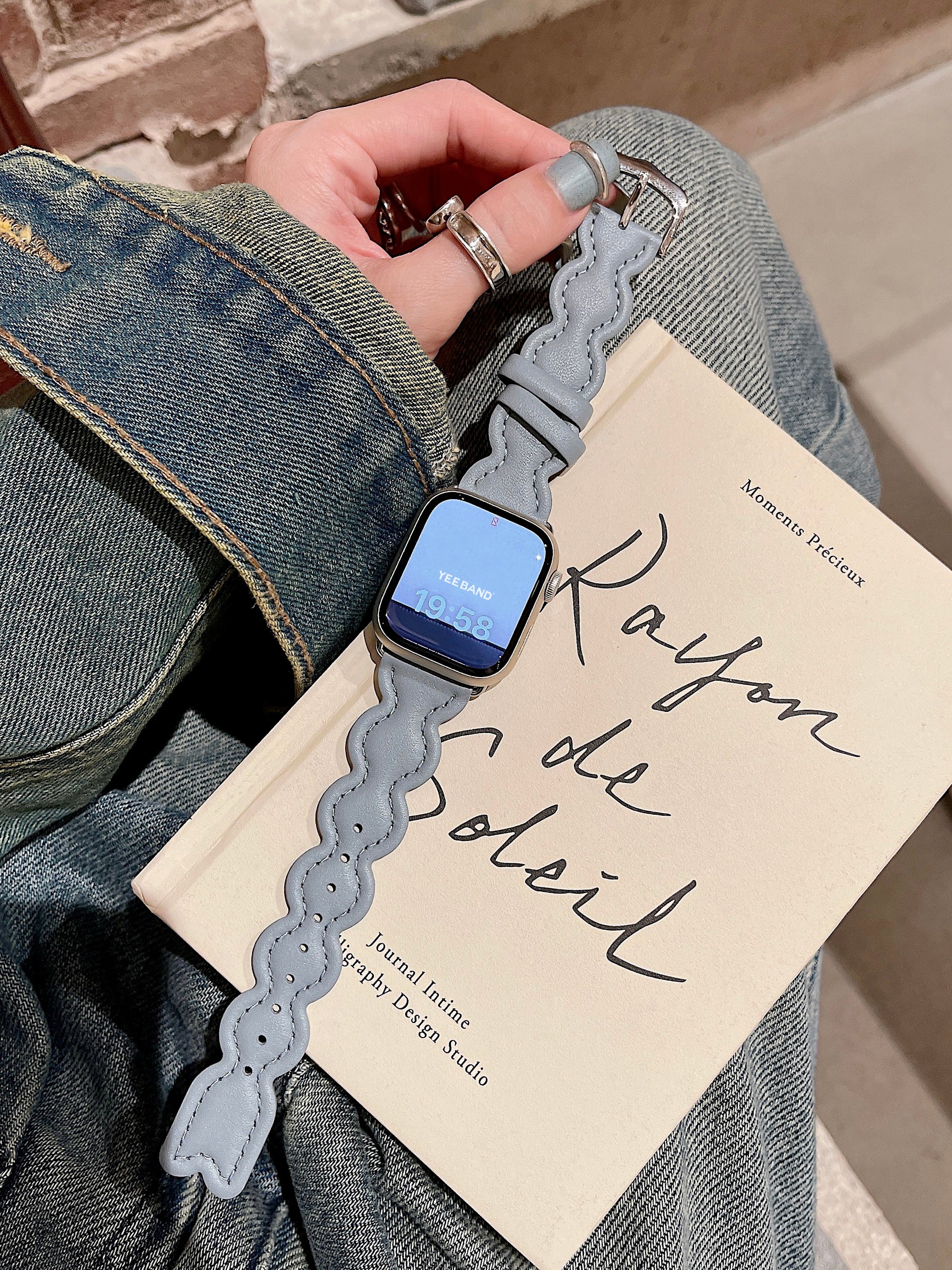 Leather strap with cloud design