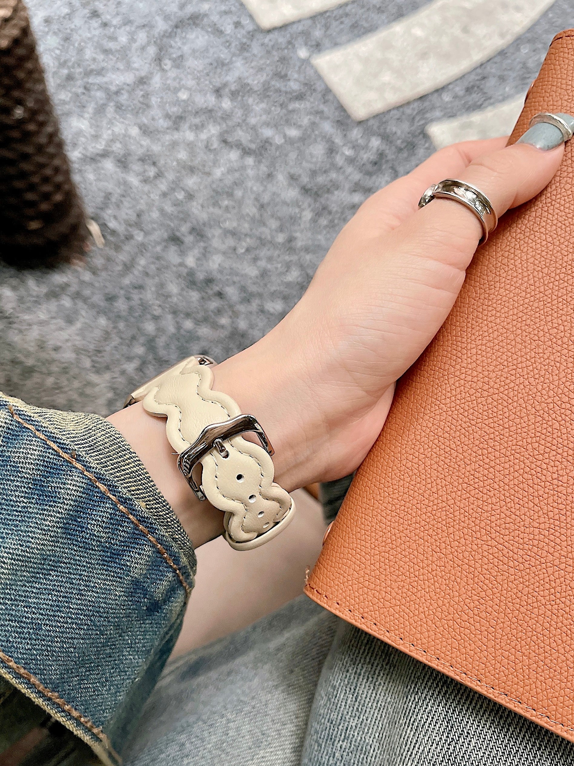 Leather strap with cloud design