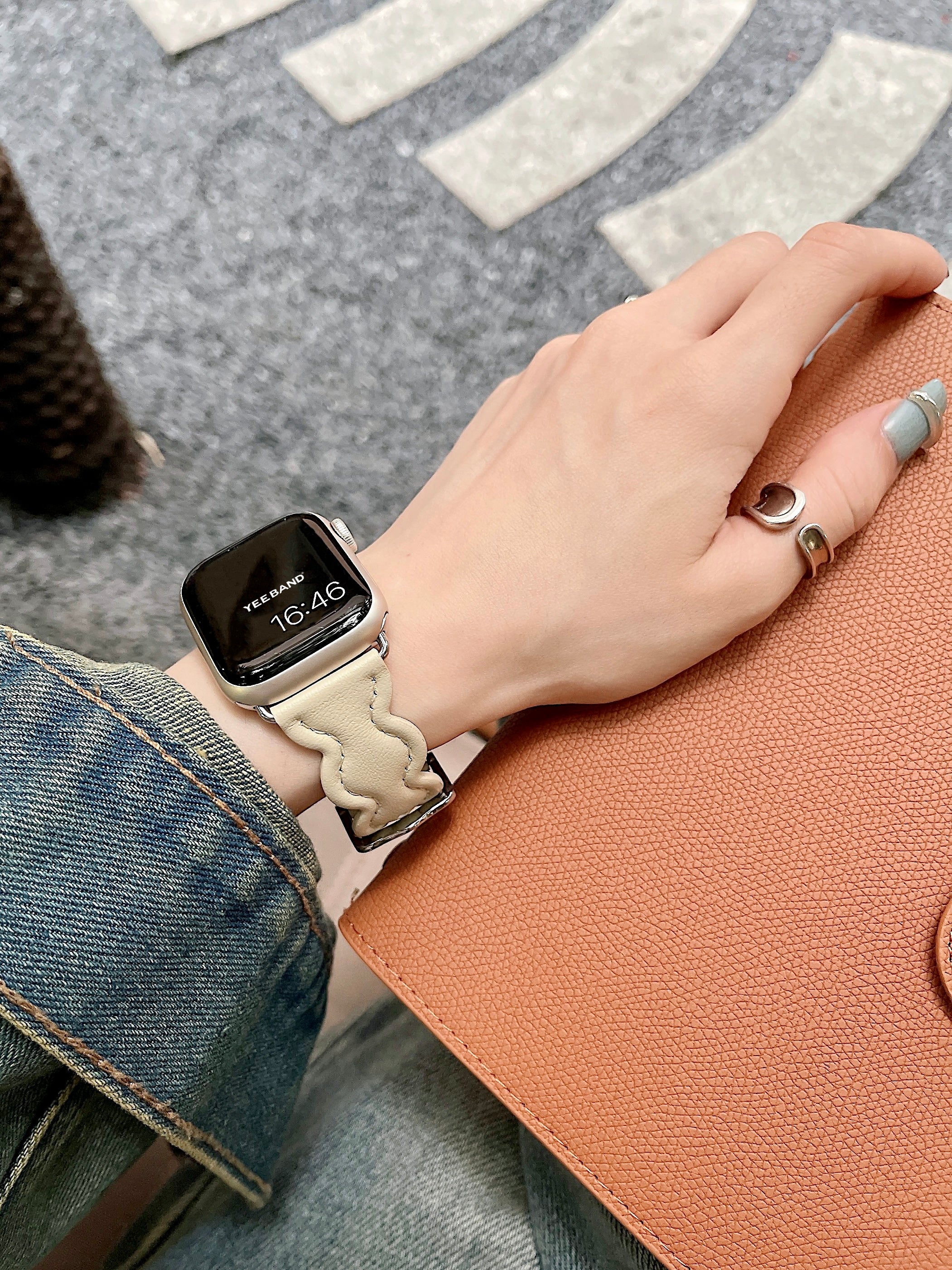 Leather strap with cloud design