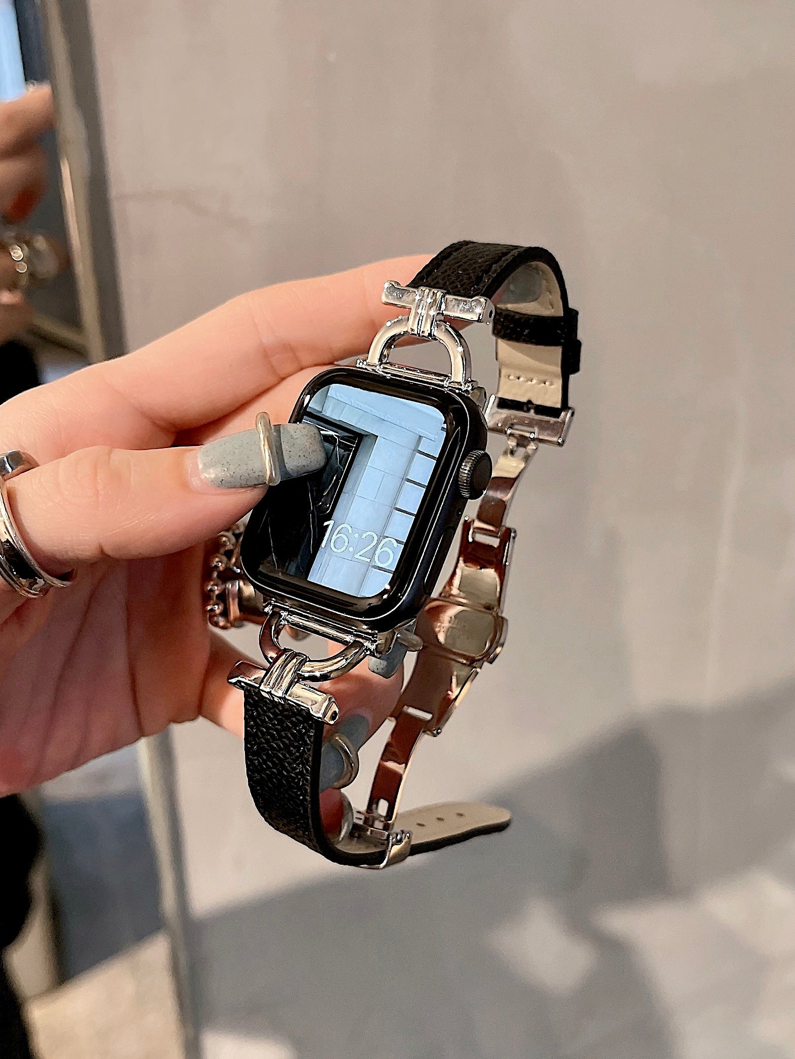 Butterfly Buckle Metal Patchwork Leather Strap for applewatch