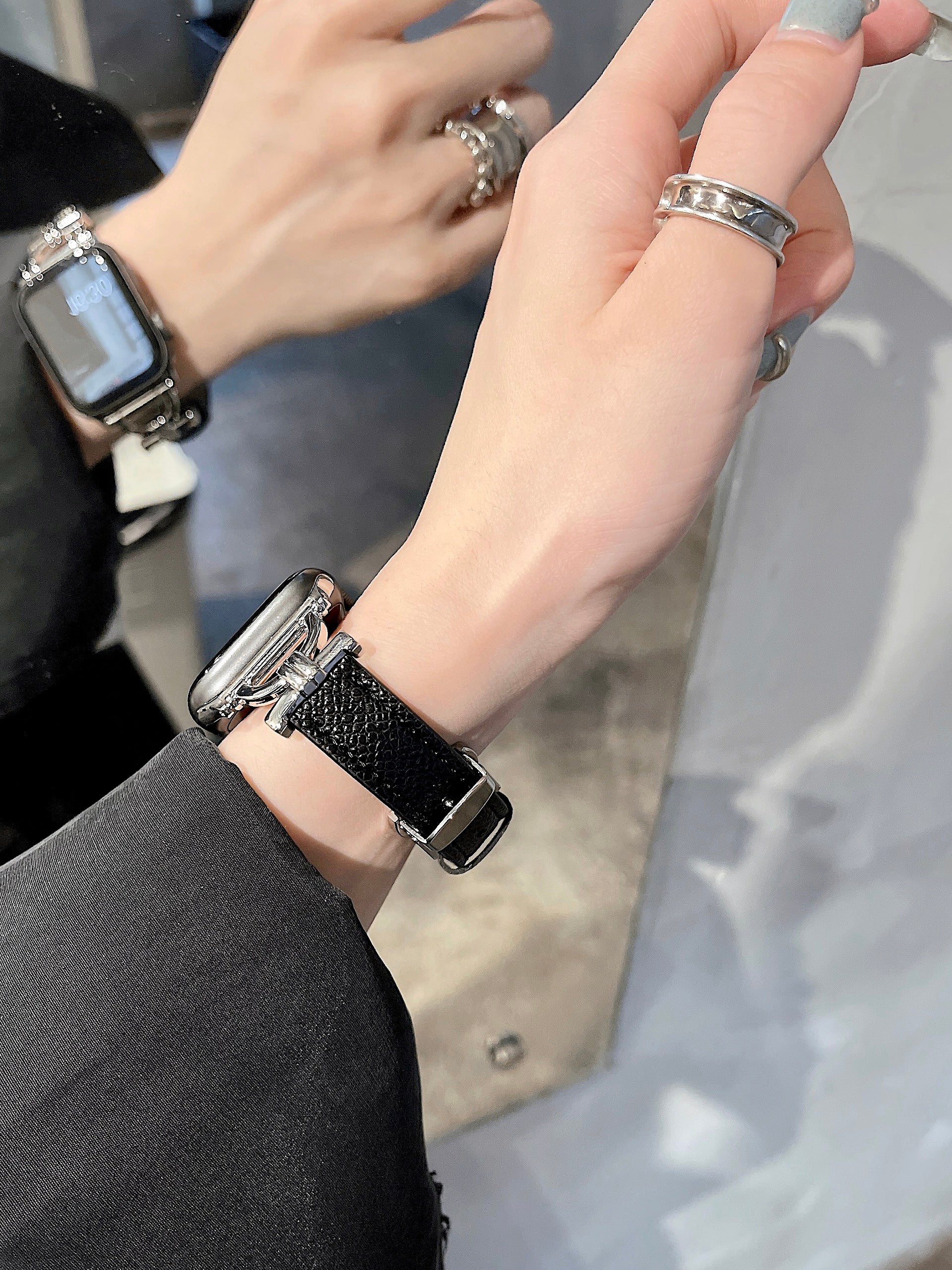 Butterfly Buckle Metal Patchwork Leather Strap for applewatch