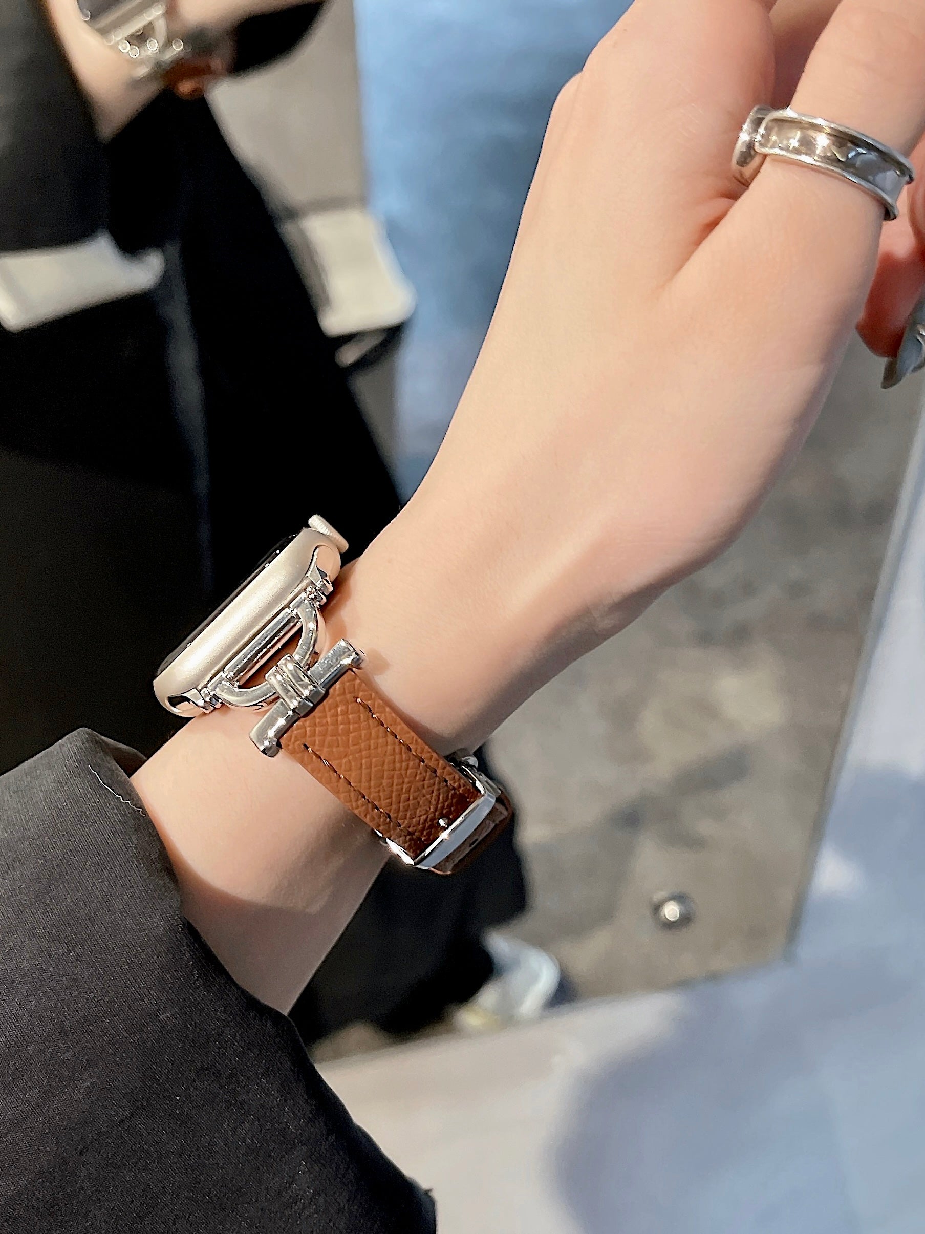 Butterfly Buckle Metal Patchwork Leather Strap for applewatch