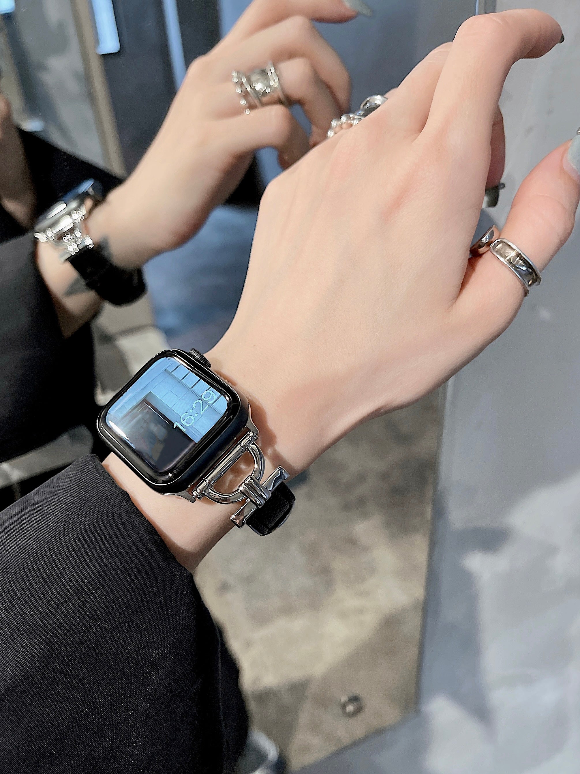 Butterfly Buckle Metal Patchwork Leather Strap for applewatch