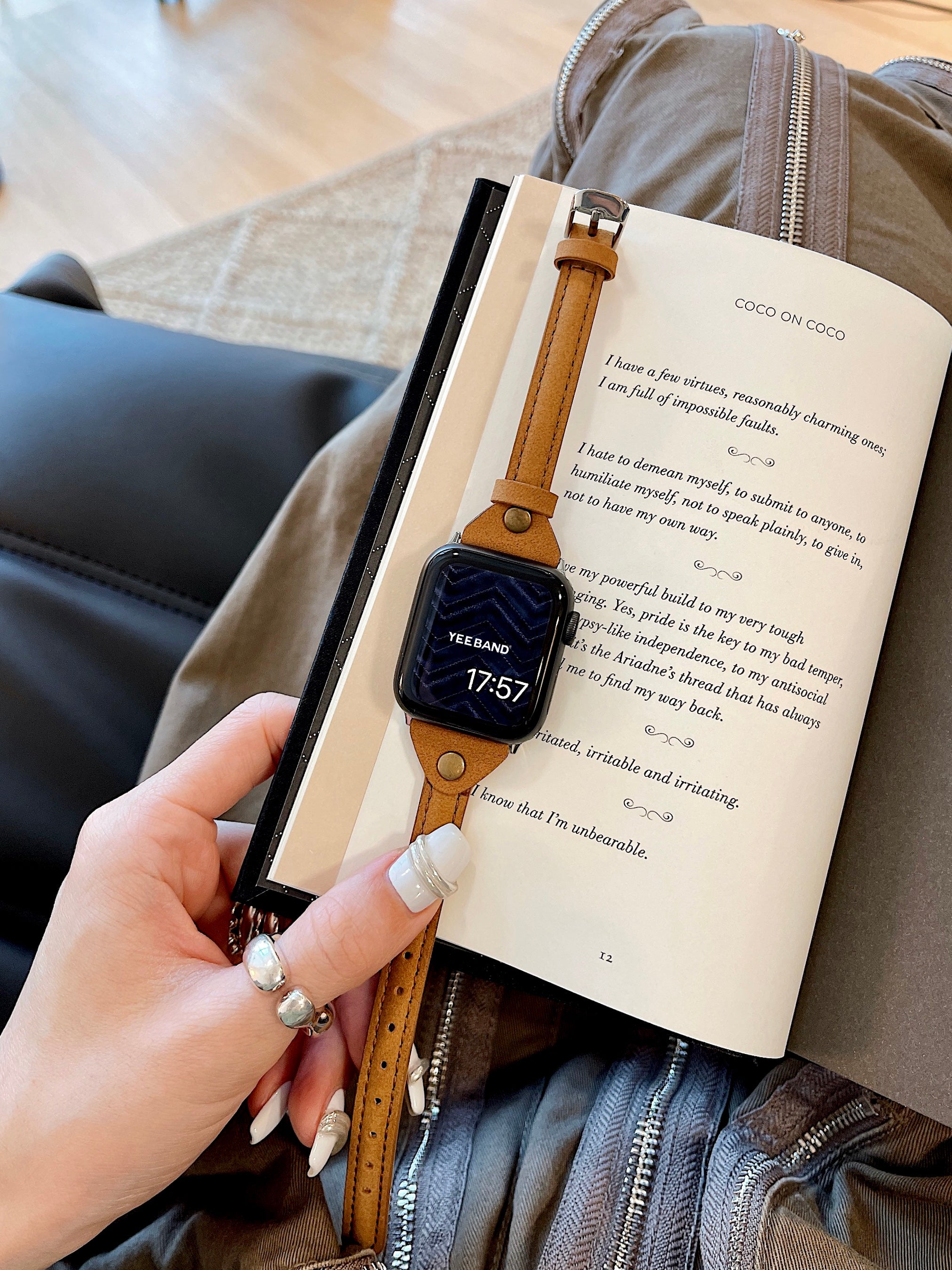 Single studded small waist premium leather watch band for Apple Watch