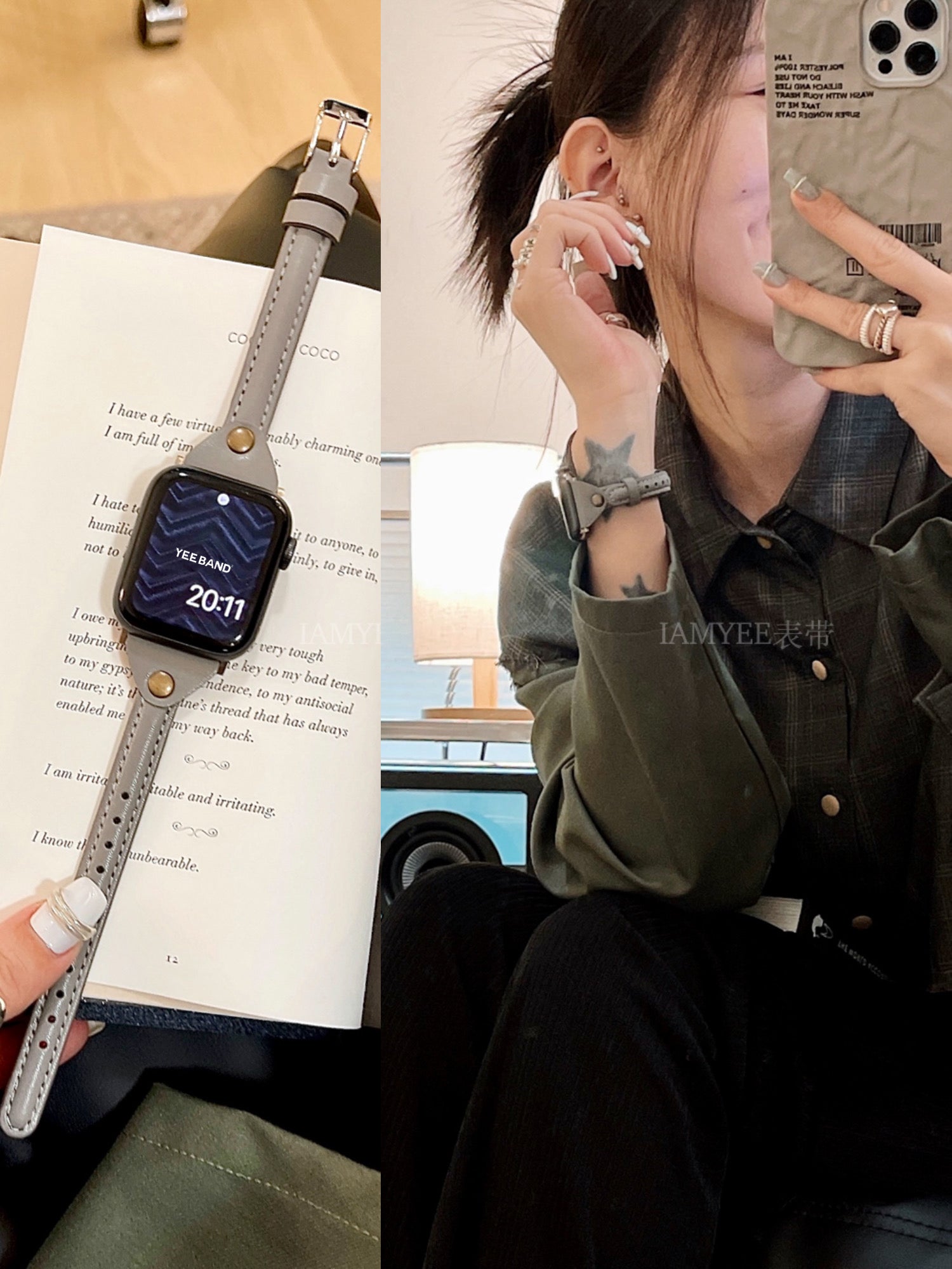 Single studded small waist premium leather watch band for Apple Watch