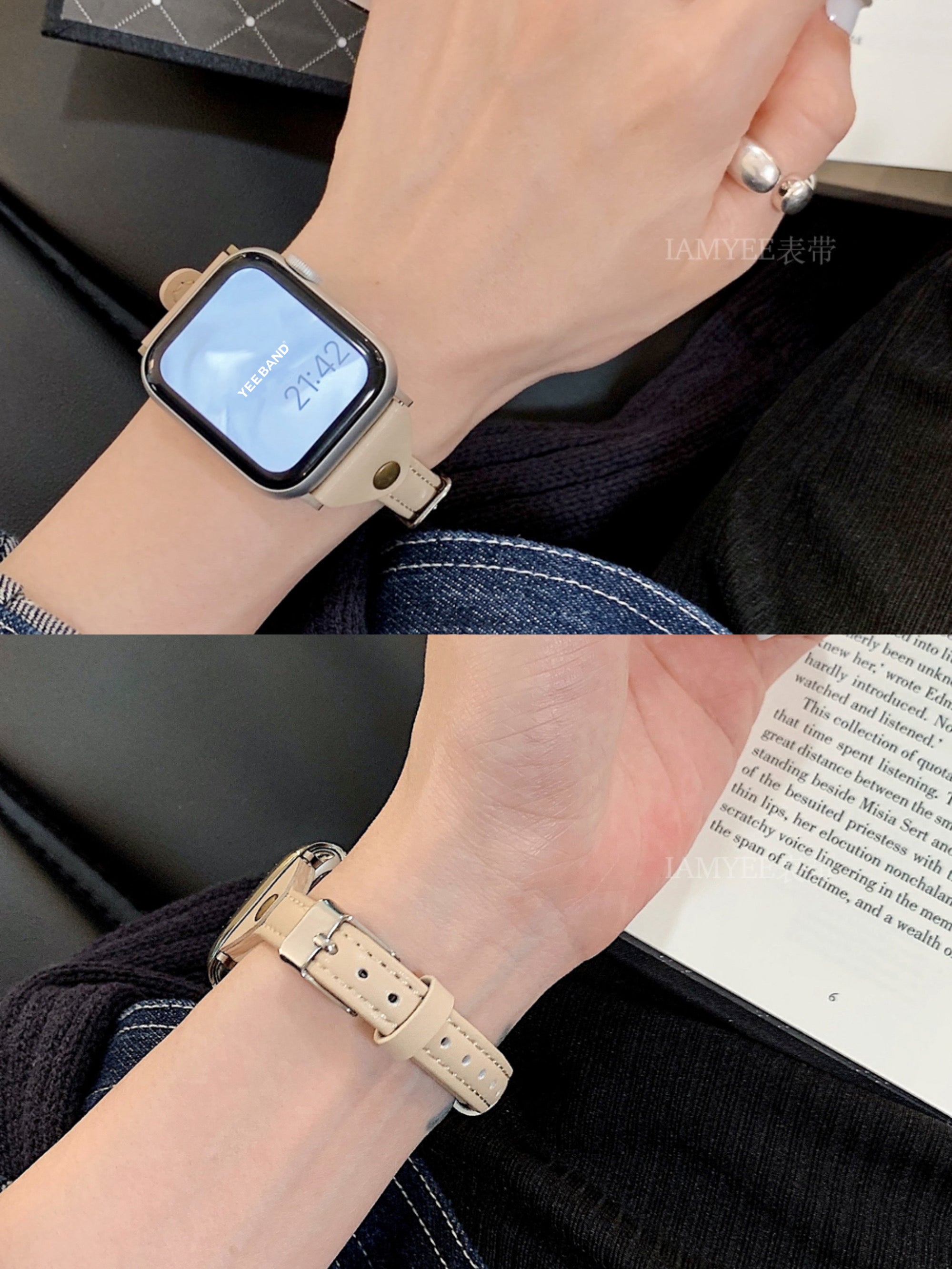 Single studded small waist premium leather watch band for Apple Watch