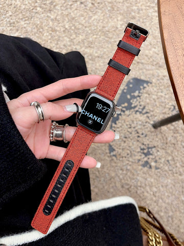 Berry Red Canvas Contrast Strap for AppleWatch