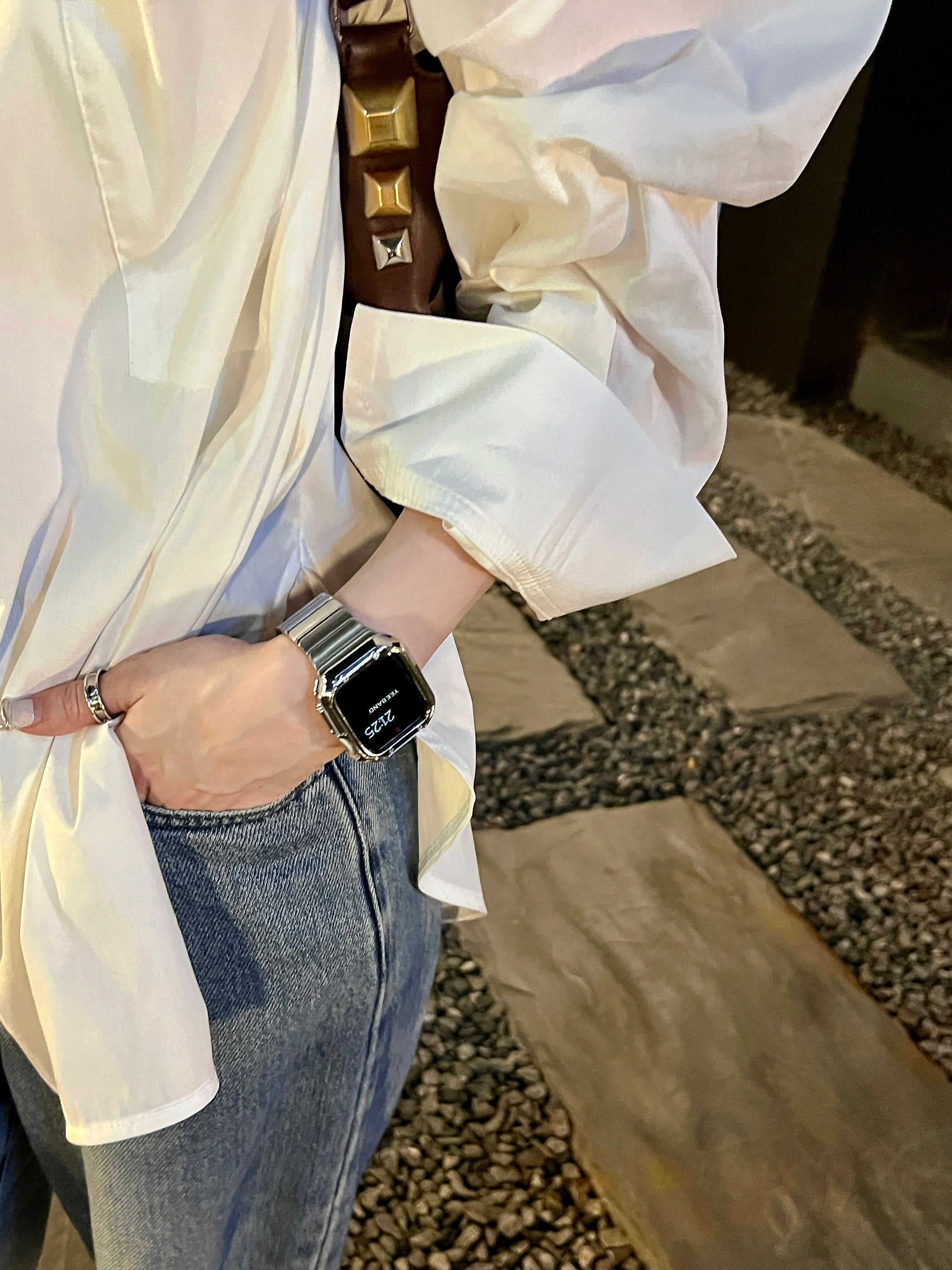 Bamboo Butterfly Buckle Stainless Steel Band for Apple Watch