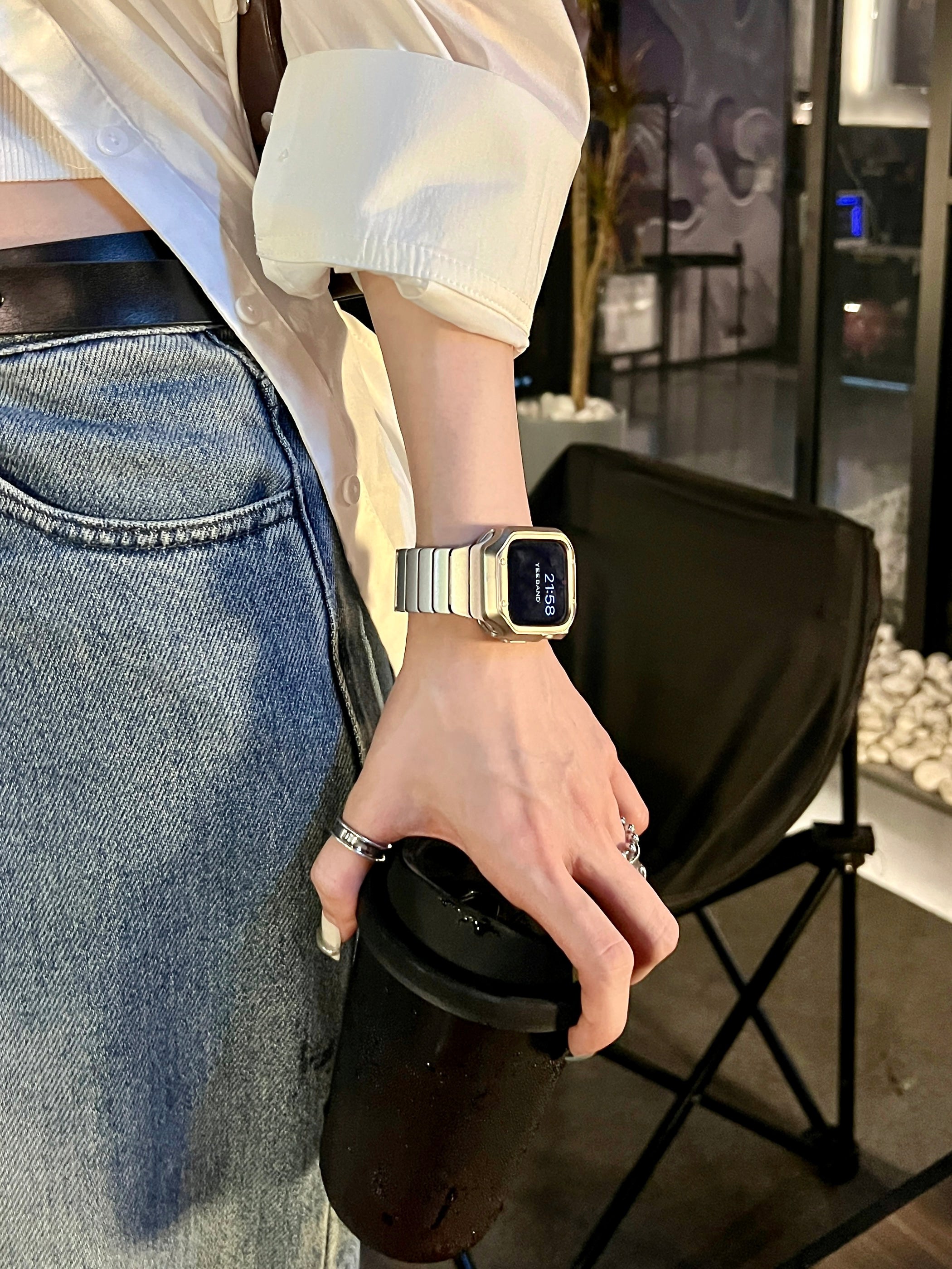 Bamboo Butterfly Buckle Stainless Steel Band for Apple Watch