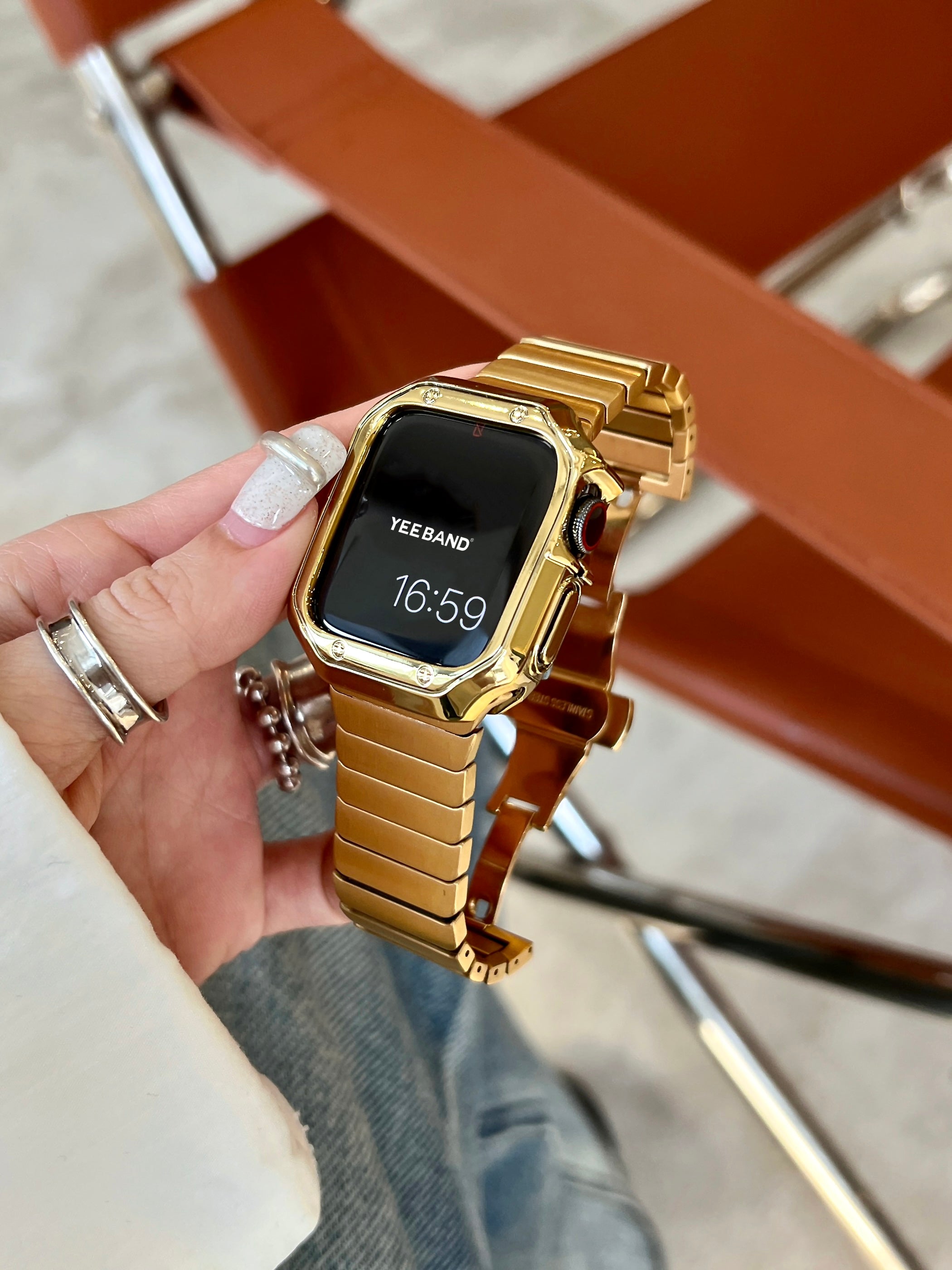 Bamboo Butterfly Buckle Stainless Steel Band for Apple Watch