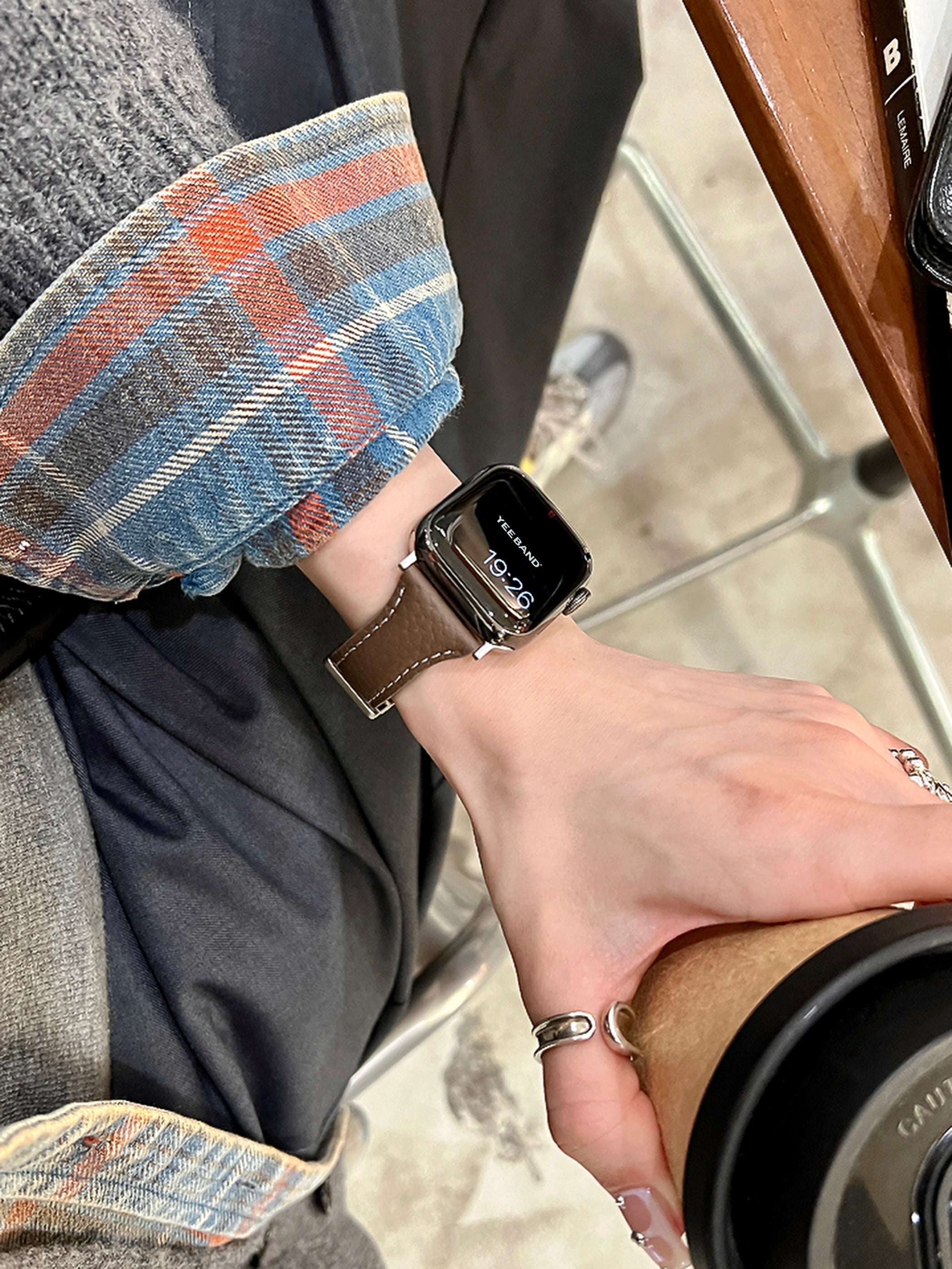 Lychee pattern magnetic buckle small waist leather strap