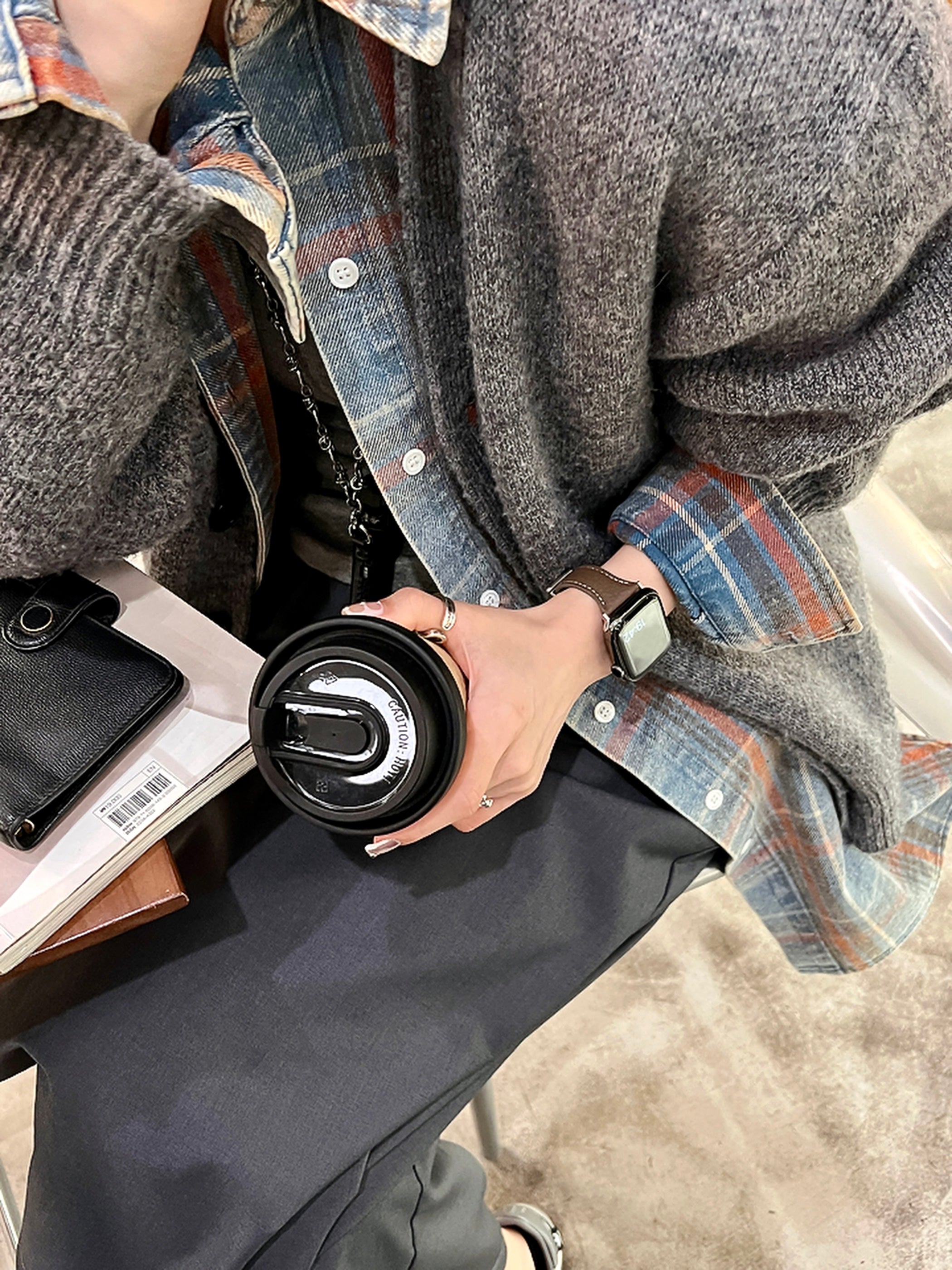 Lychee pattern magnetic buckle small waist leather strap