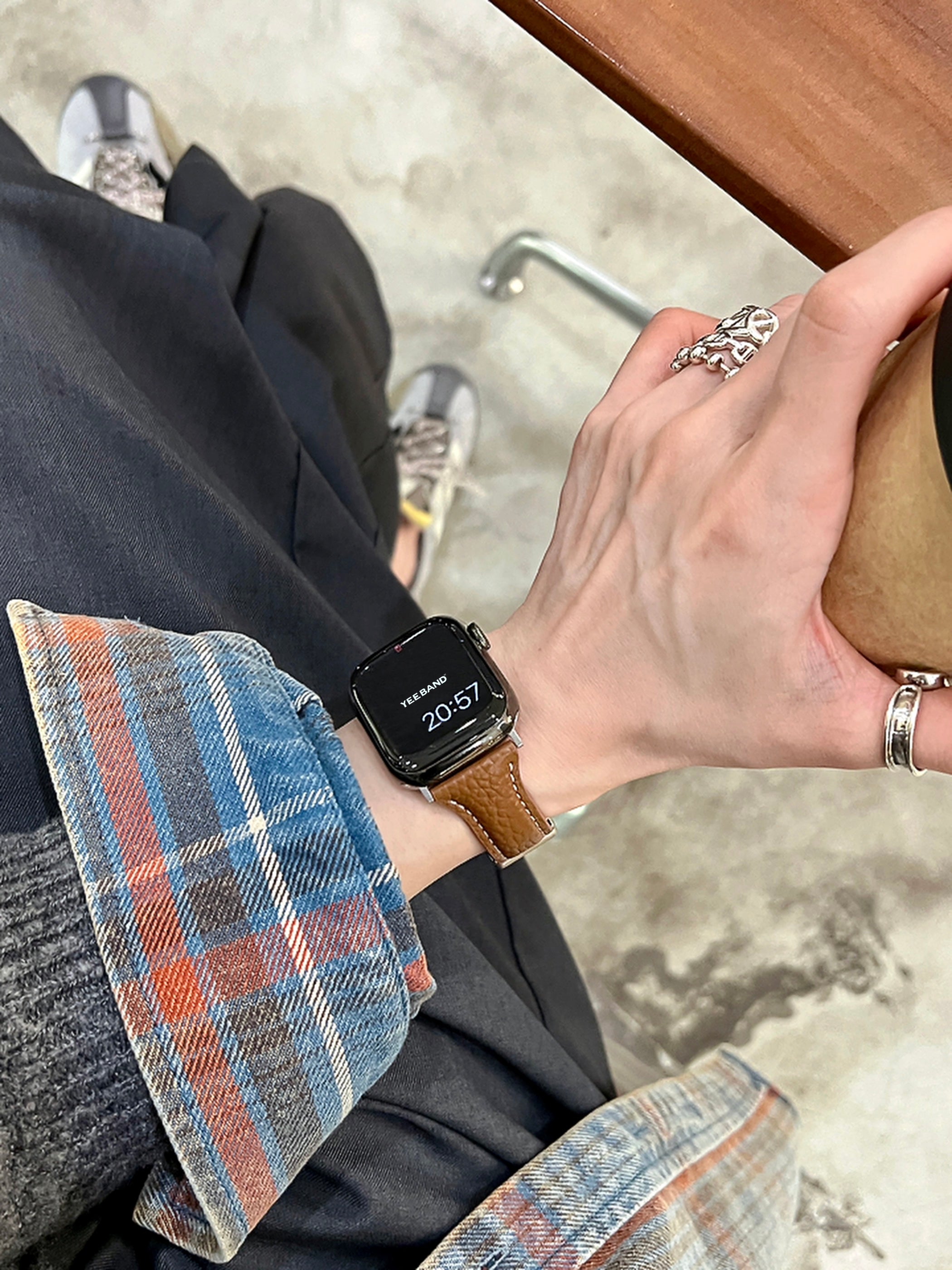 Lychee pattern magnetic buckle small waist leather strap