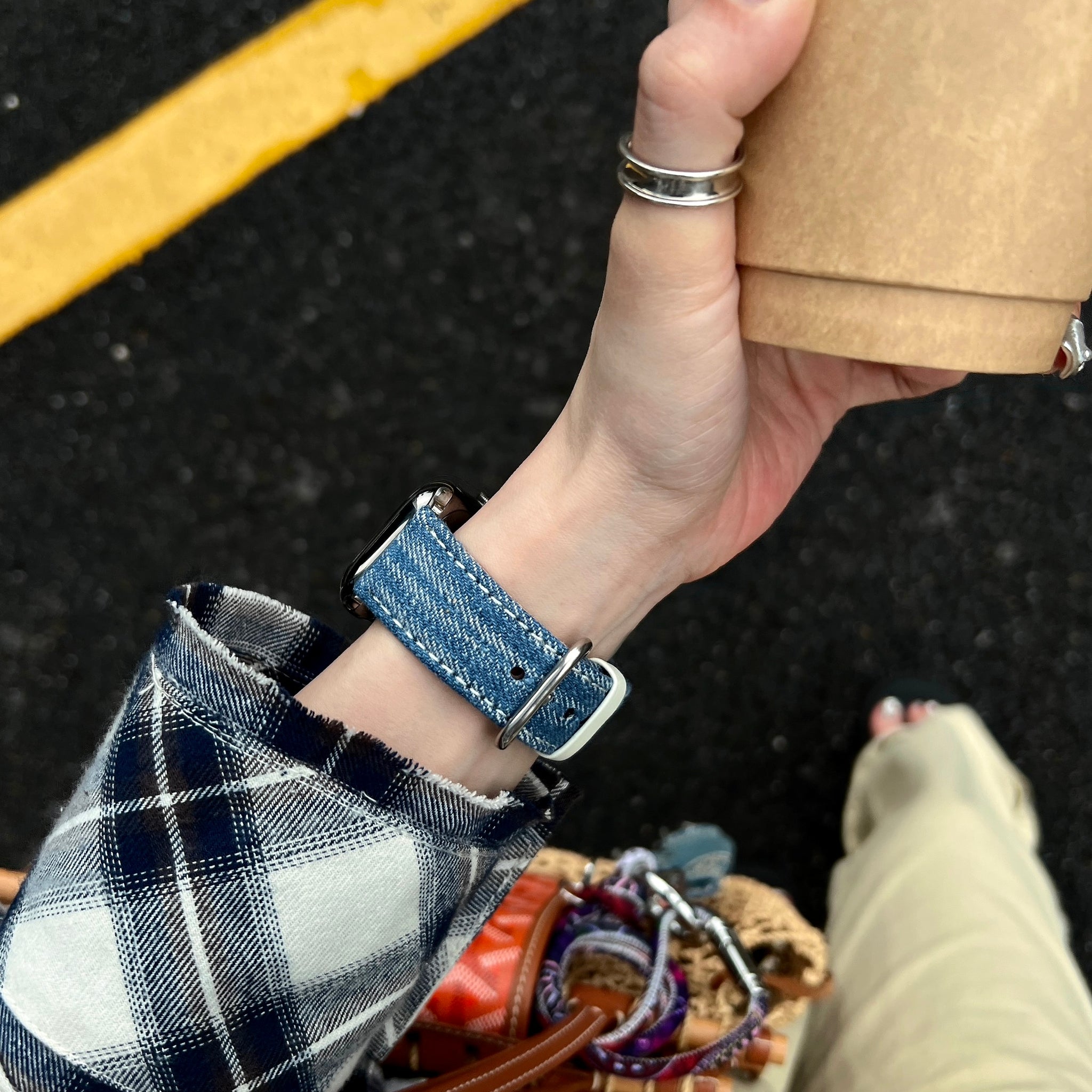 Unisex Casual Style Classic Blue Colorblock Denim Strap