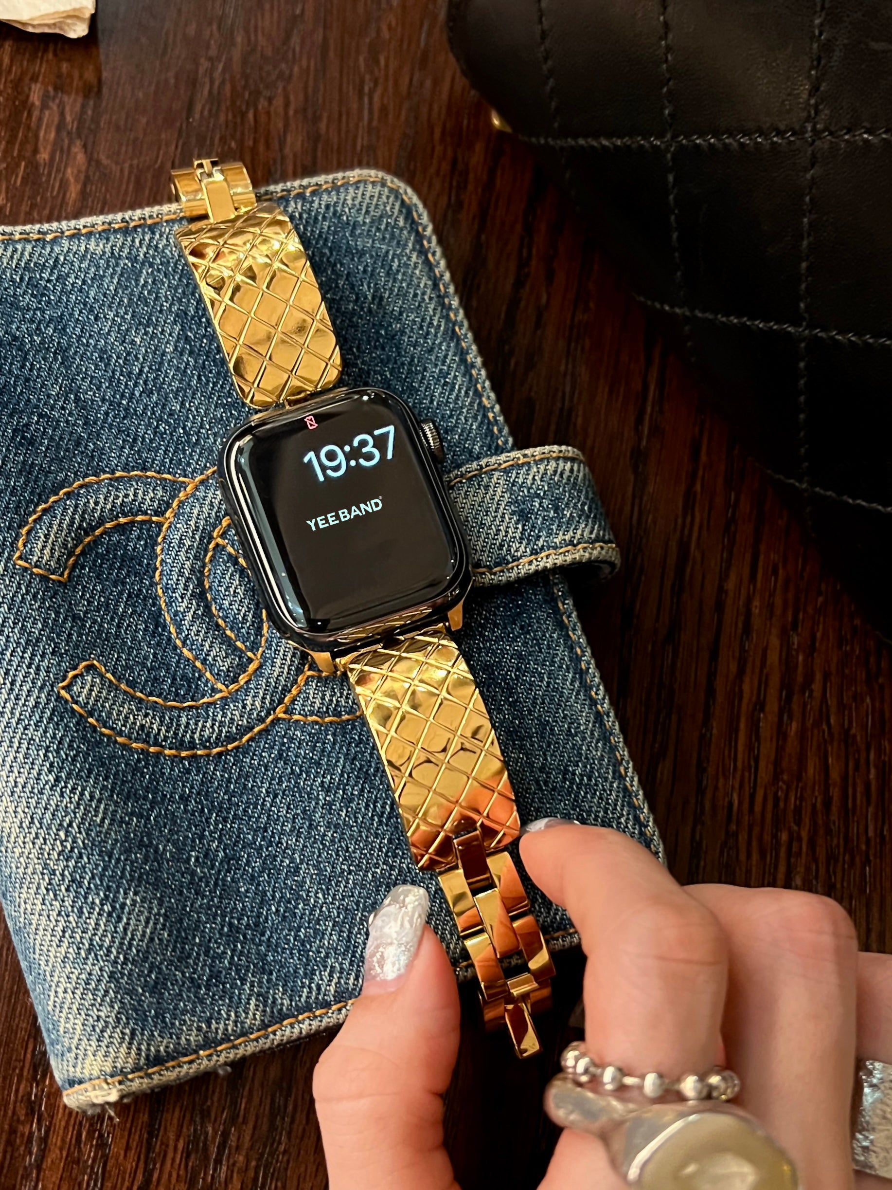 Checkered design bracelet stainless steel band for applewatch