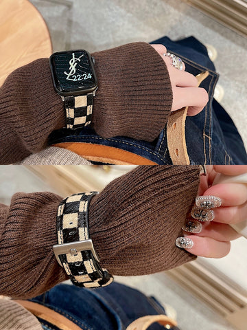 Horsehair checkerboard apple watch strap is suitable for Applewatch