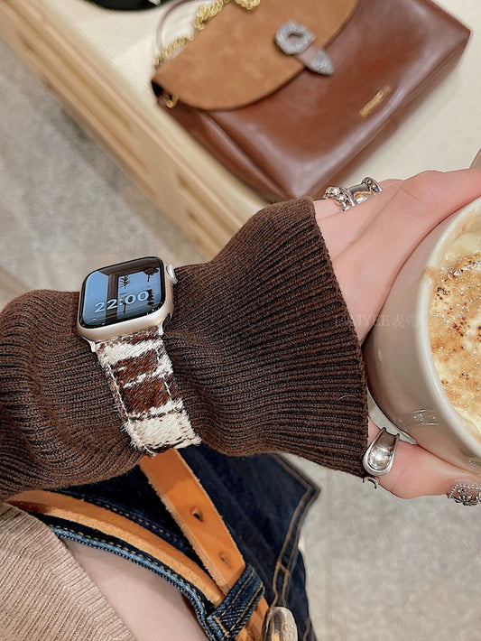 Horsehair checkerboard apple watch strap is suitable for Applewatch