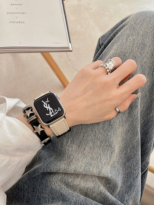 Wide version of lychee pattern cow leather is suitable for Applewatch